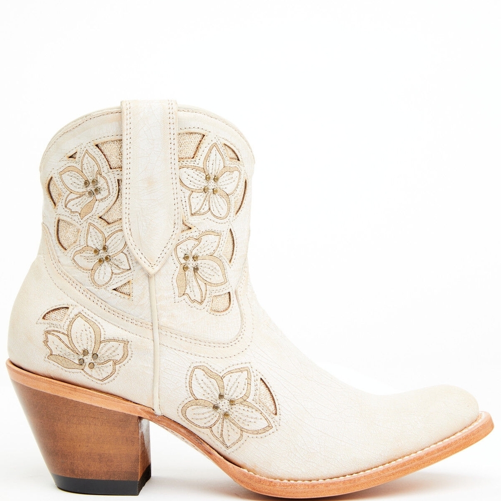 Shyanne Floral Embroidered Ankle Booties - Cream and Tan